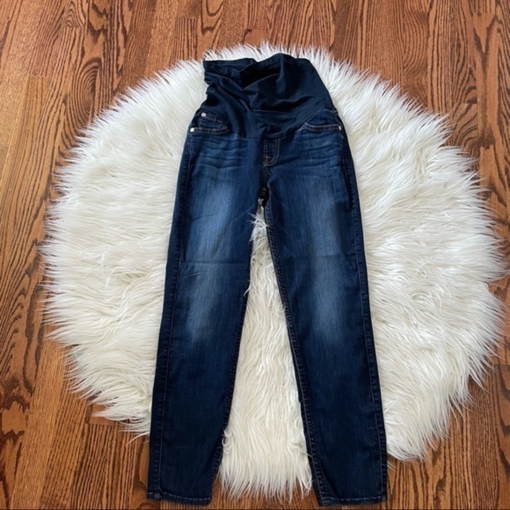 7famk secret fit belly skinny‎ cropped dark wash denim 27
